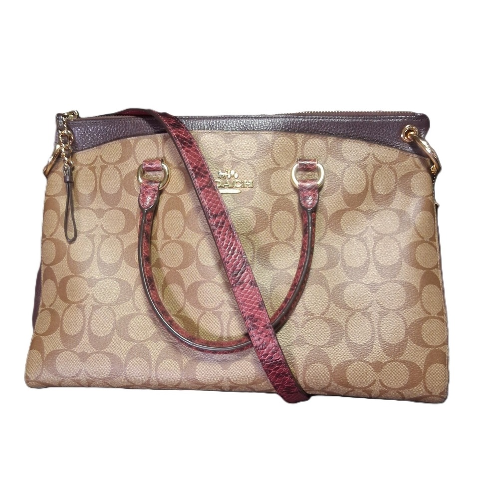 Coach Satchel Bag No. J1980-F80301 Brown Red Tan Med Size 14 x 9 x 3.5